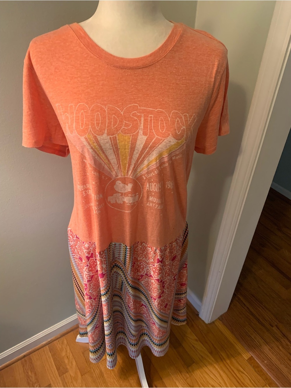 Lucky Brand Coral Woodstock T-shirt dress, size L..